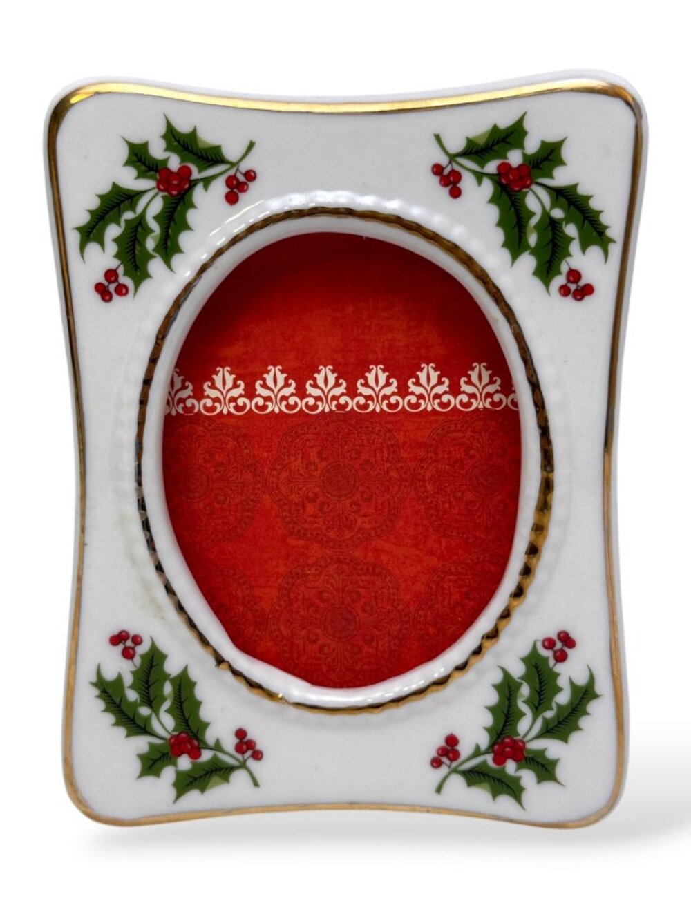 Vintage Christmas Frame Holly Berries Porcelain Japan All the Trimmings 5.25"h